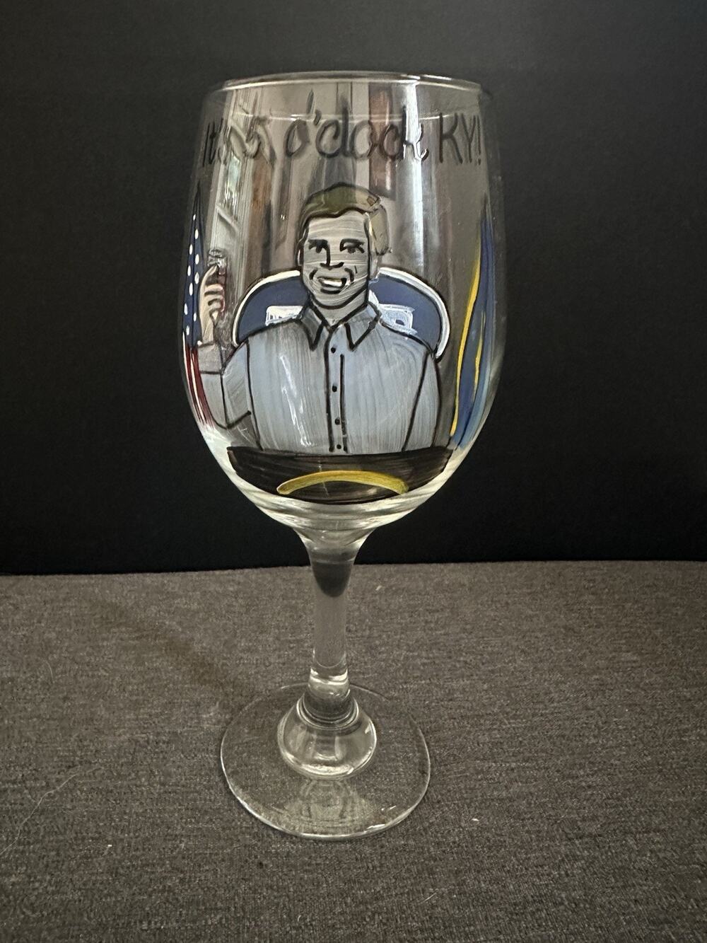 Hand Painted Kentucky Wine Glass It’s 5 O’Clock in KY Bartender 9.5” Unique